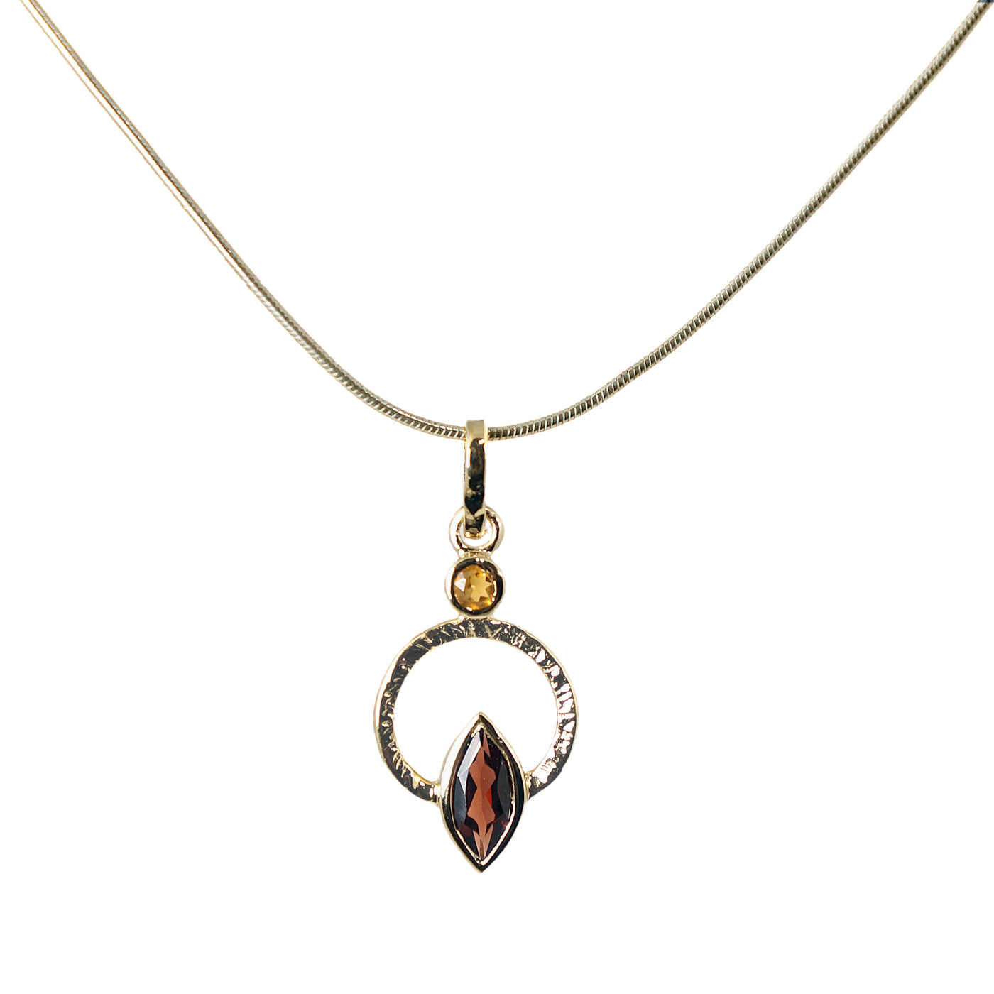 Garnet with Orange Sapphire Accent & Gold Chain