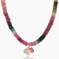 Multi-Tourmaline Slices Gold Necklace