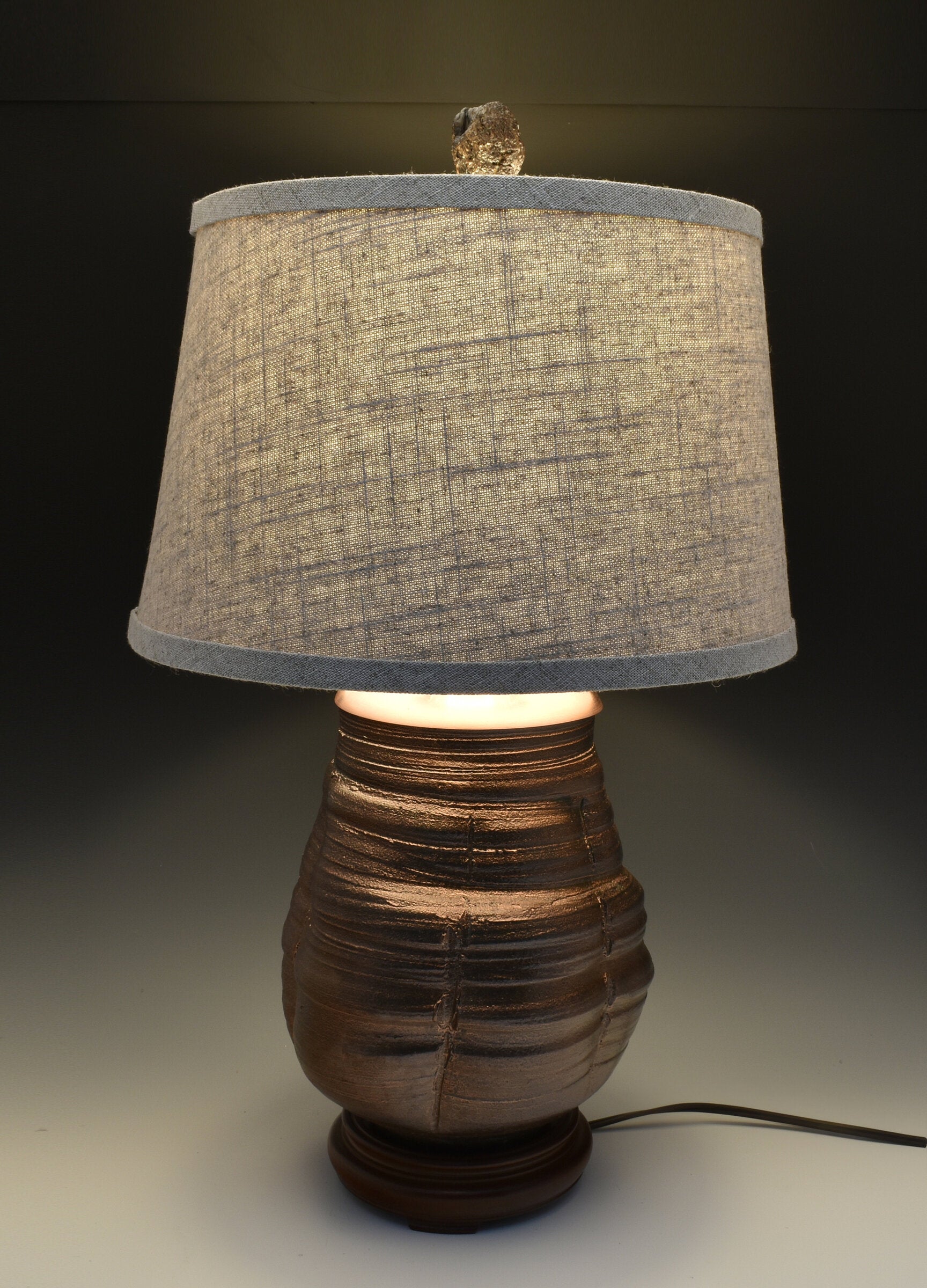 Raku Table Lamp with Linen Shade