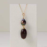 Smoky Quartz & Baroque Pearl Pendulum Pendant