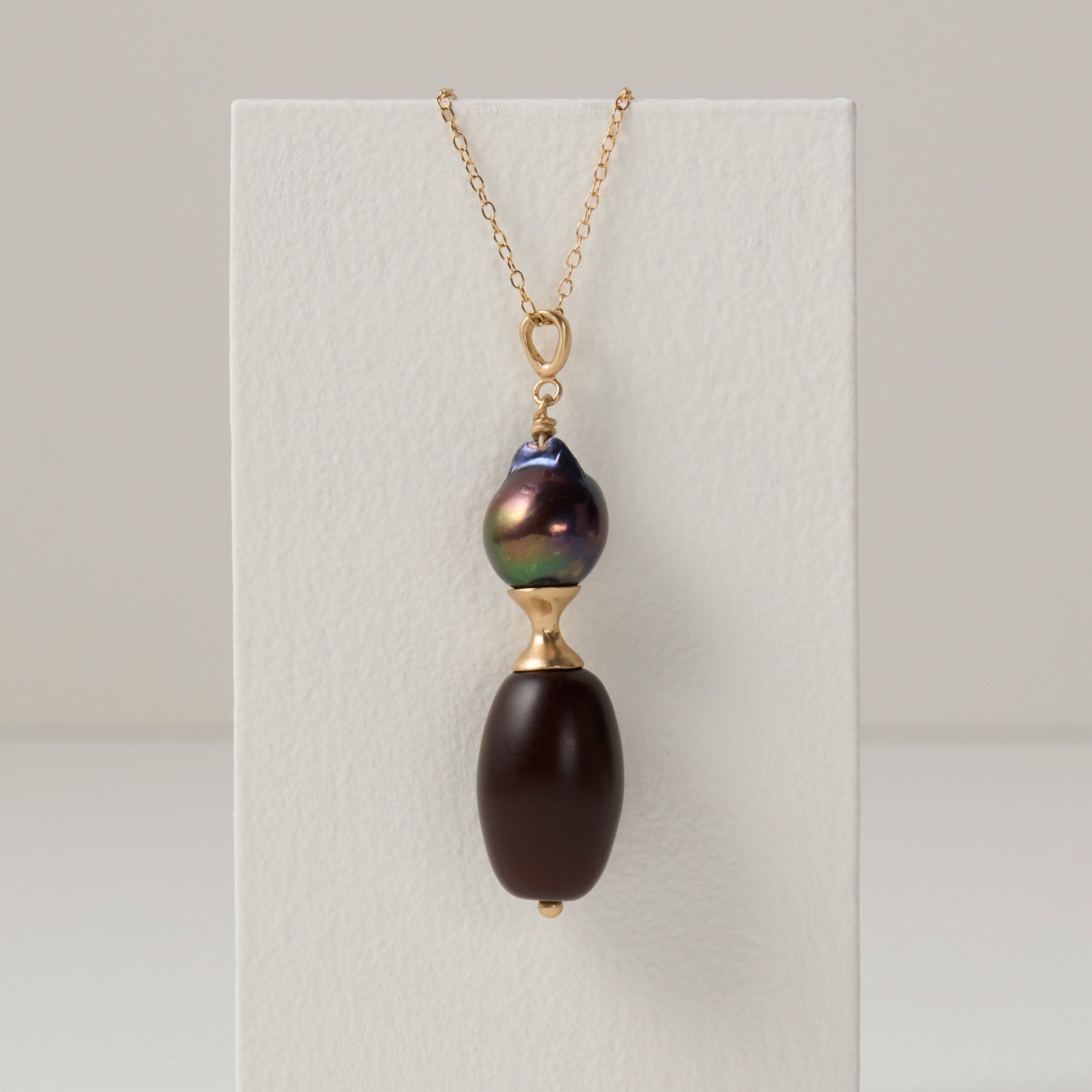 Smoky Quartz & Baroque Pearl Pendulum Pendant