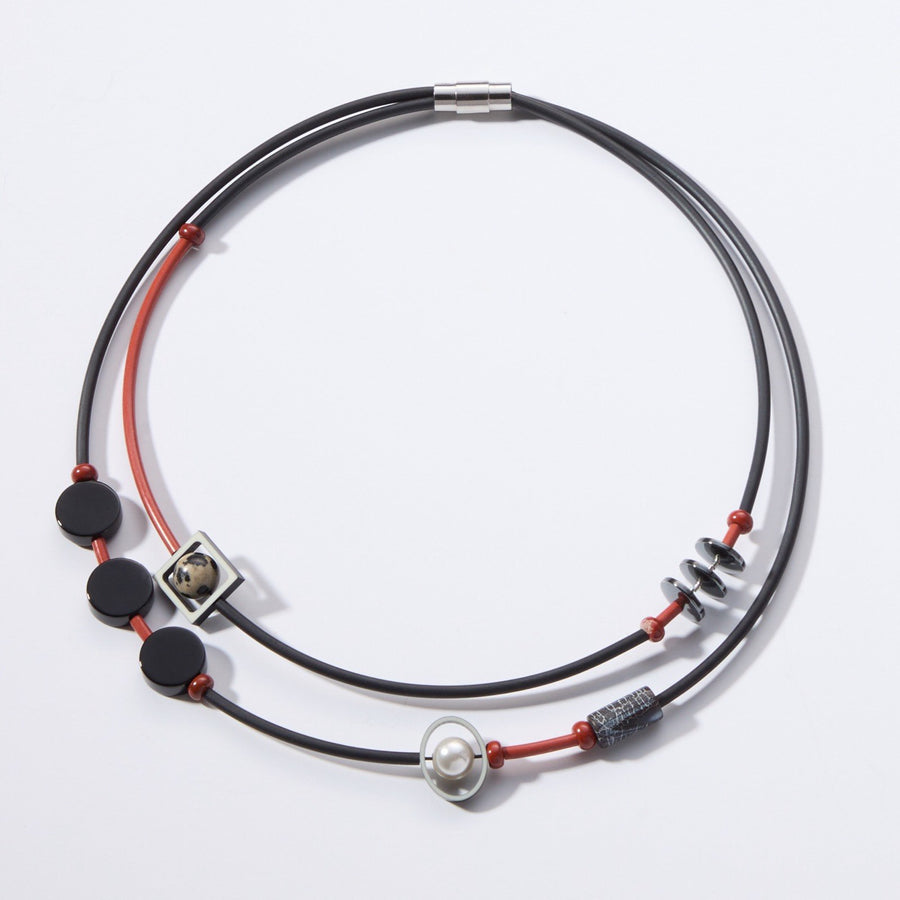 Red Double Wrap Mixed Media Necklace