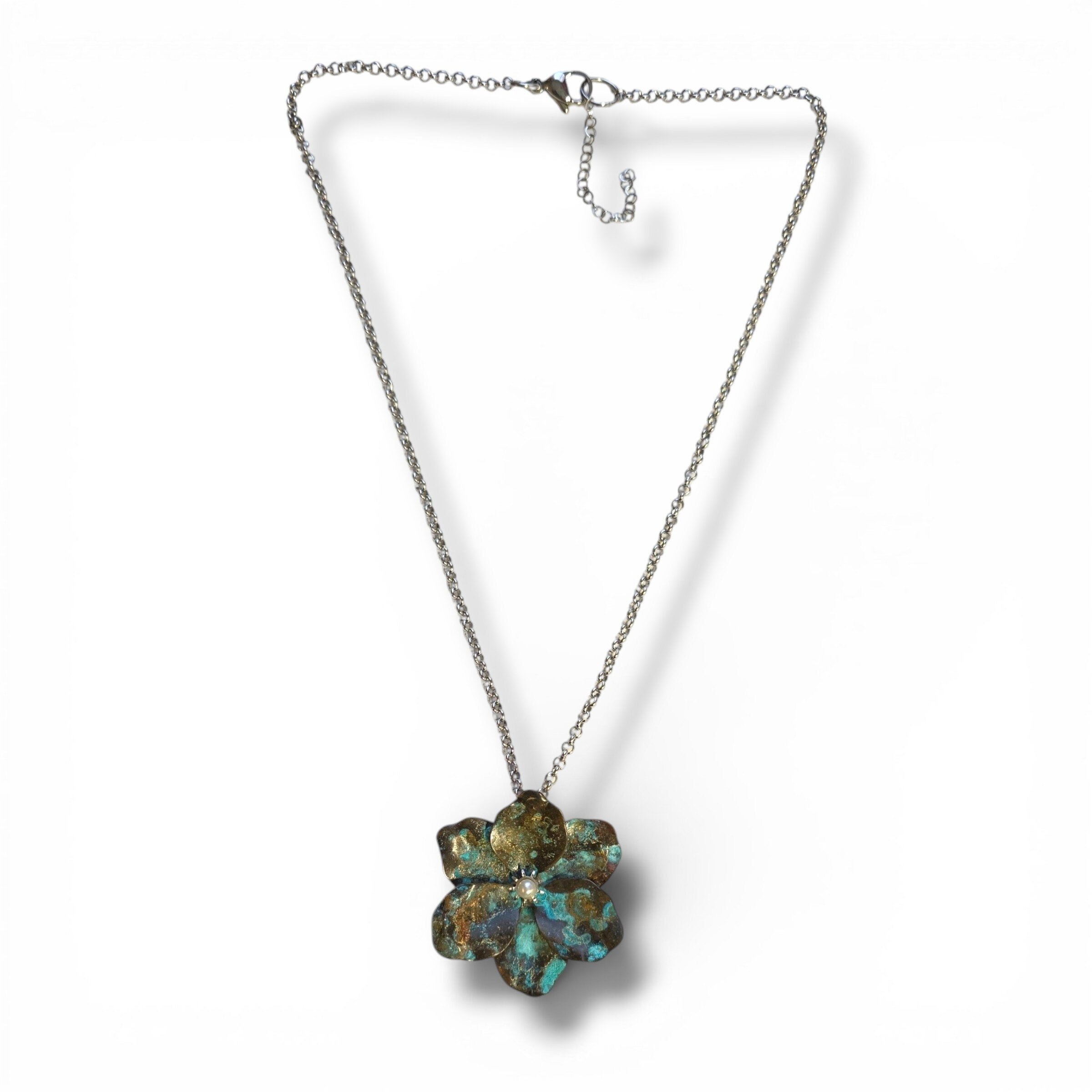 Verdigris Blossom Pendant Pearl