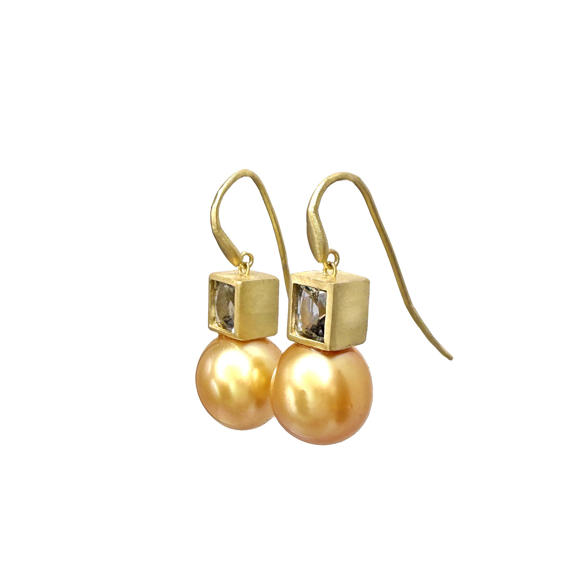 South Sea Golden Pearl with Gray Spinel Earrings