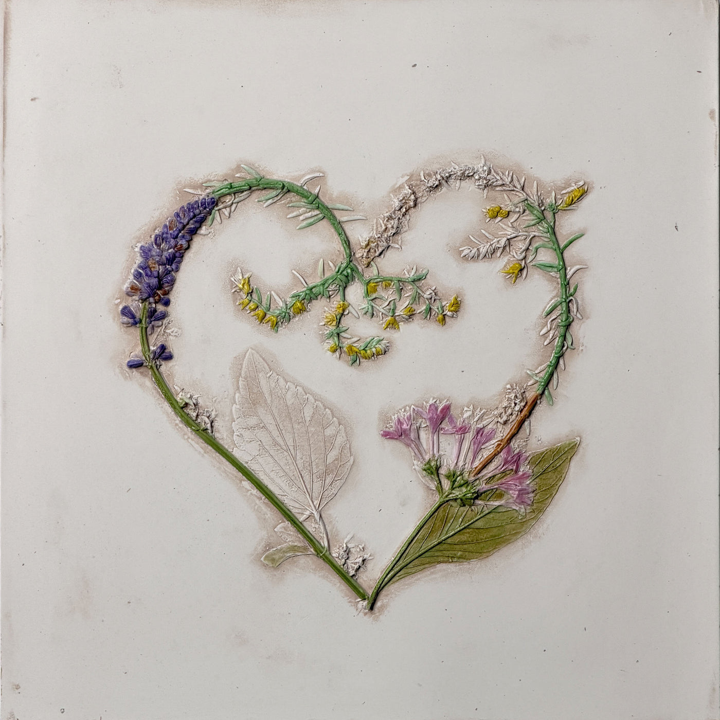 Yellow Sedum & Purple Salvia Heart Tile II