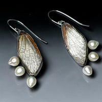 Cicada Wing & Pearl Earrings