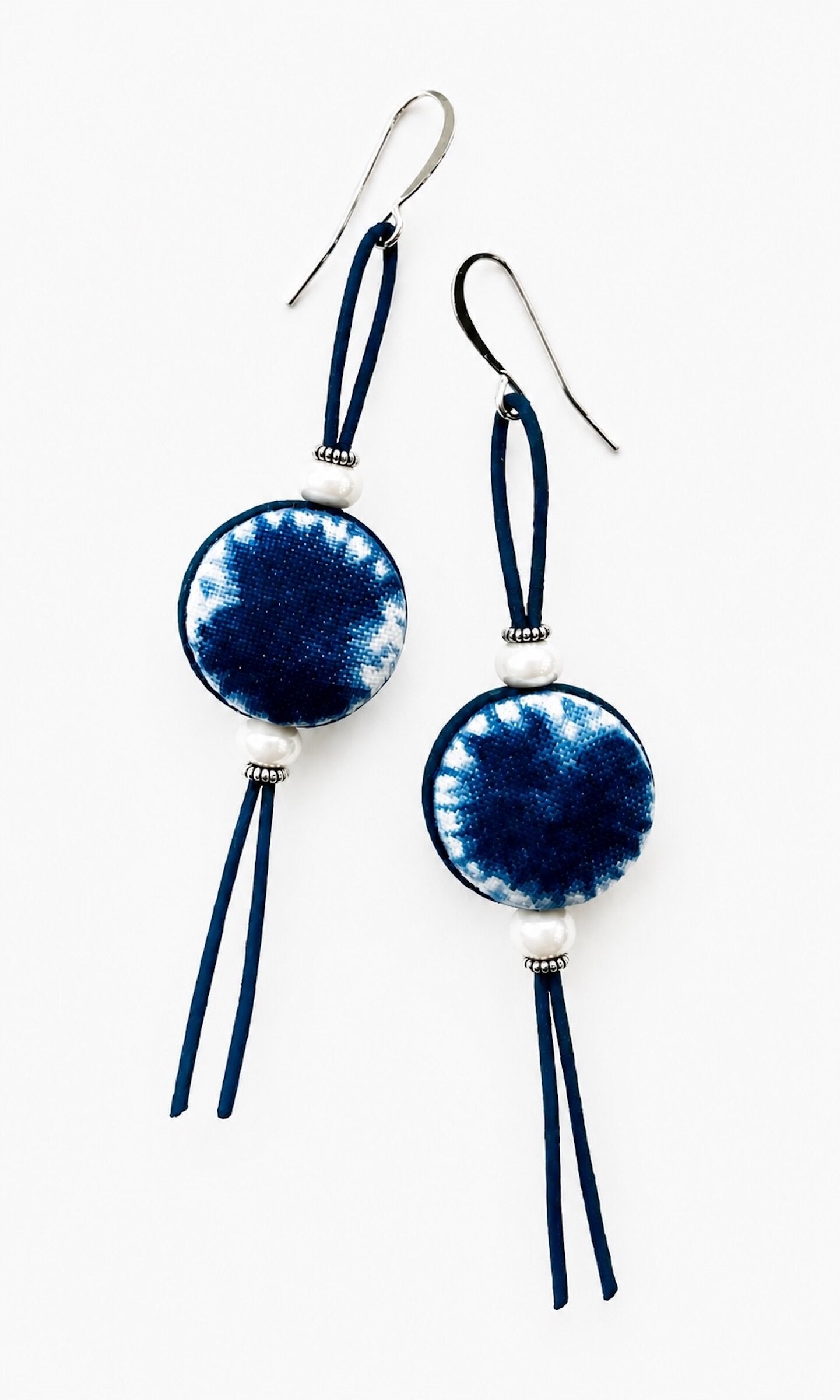 Shibori Blue Textile Earrings