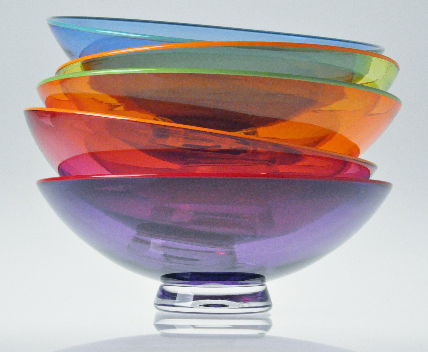 top to bottom: Light Cobalt, Lime Green, Orange, Ruby Red, Purple