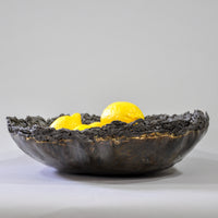 Gray Metallic Glazed Bowl with Black Lace Trim