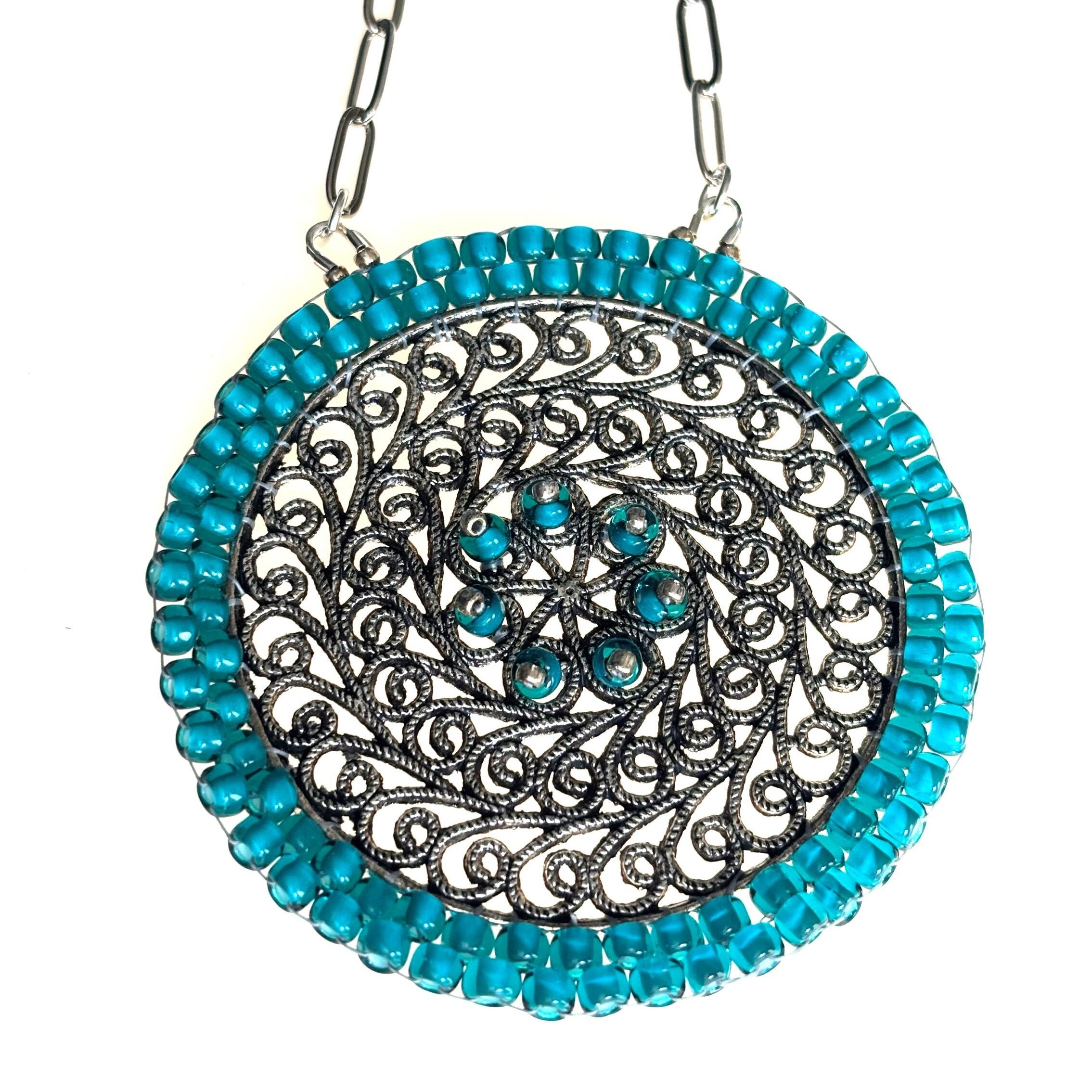 Vibrant Aqua & Pewter Necklace