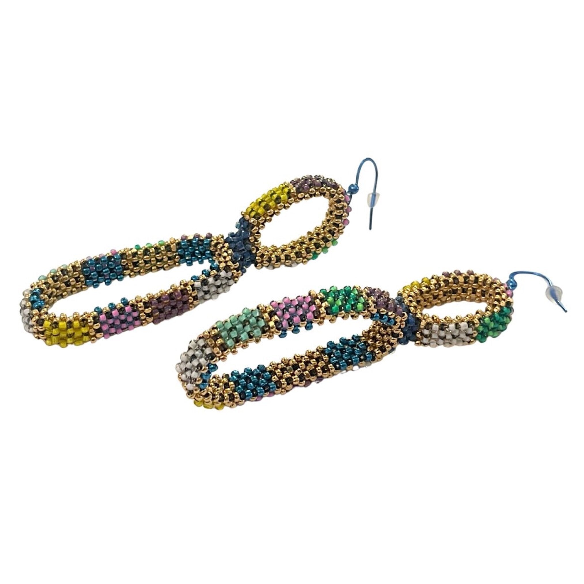 Blue & Green Double Hoops Earrings
