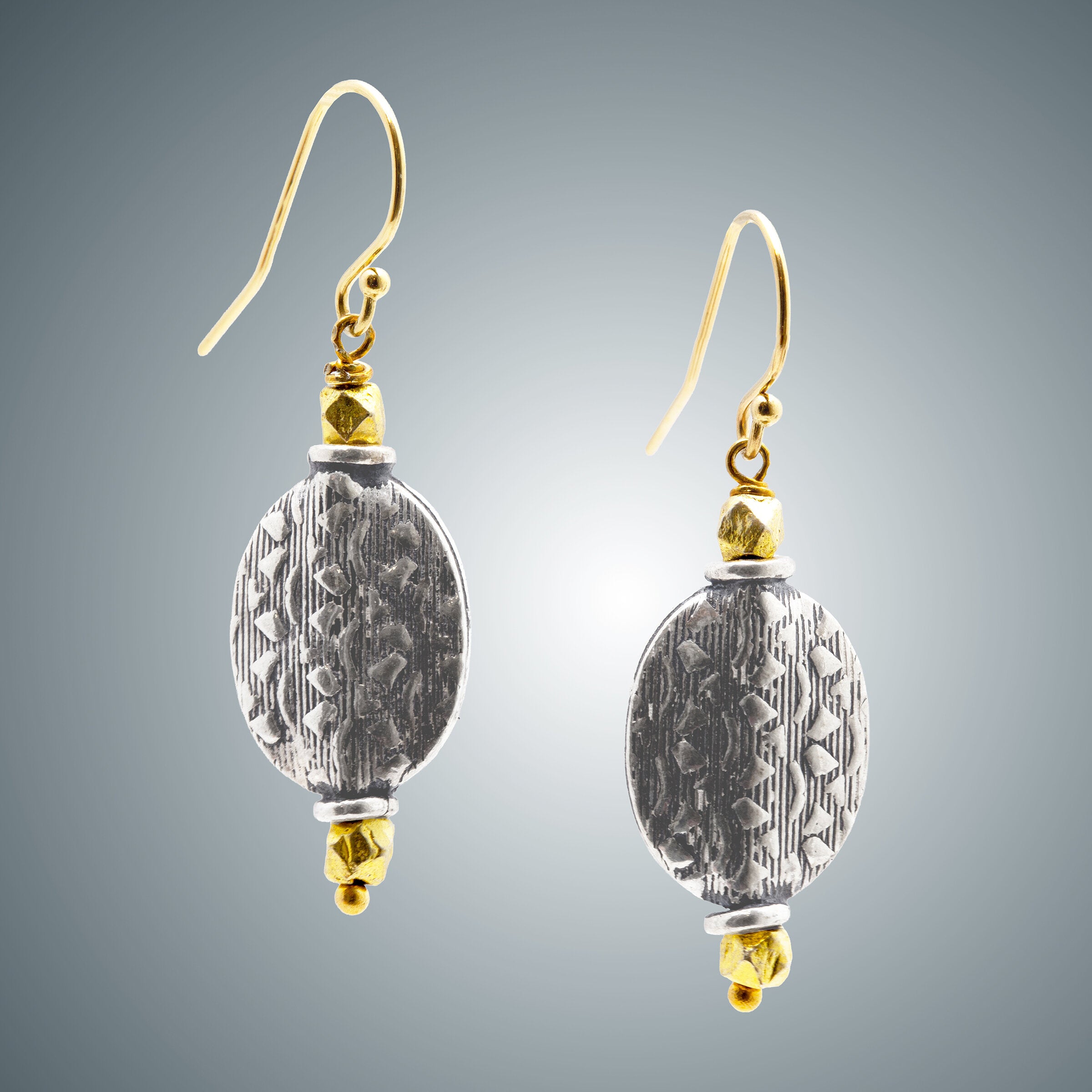 Patterned Sterling Silver and Vermeil Earrings