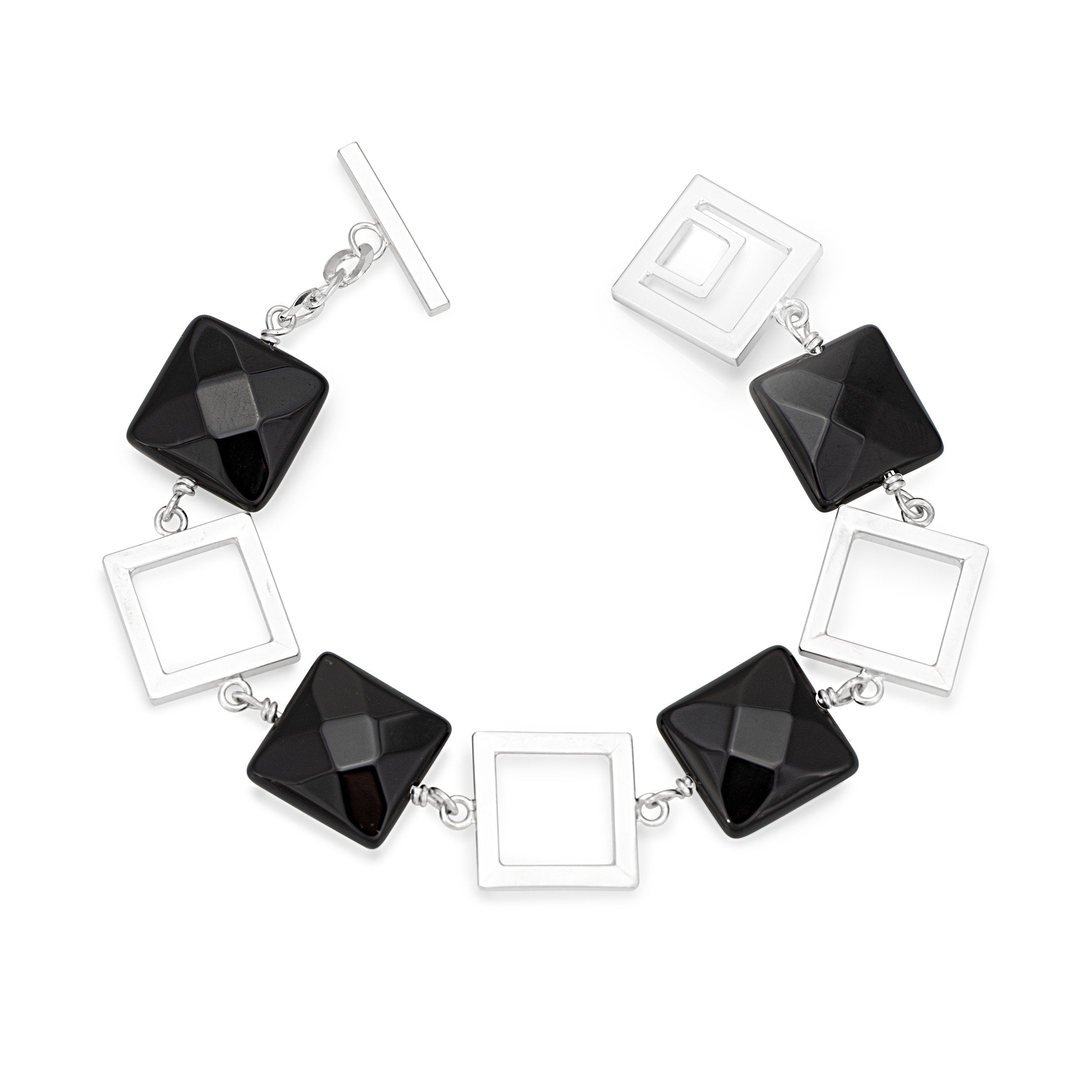 Silver Square & Black Onyx Bracelet