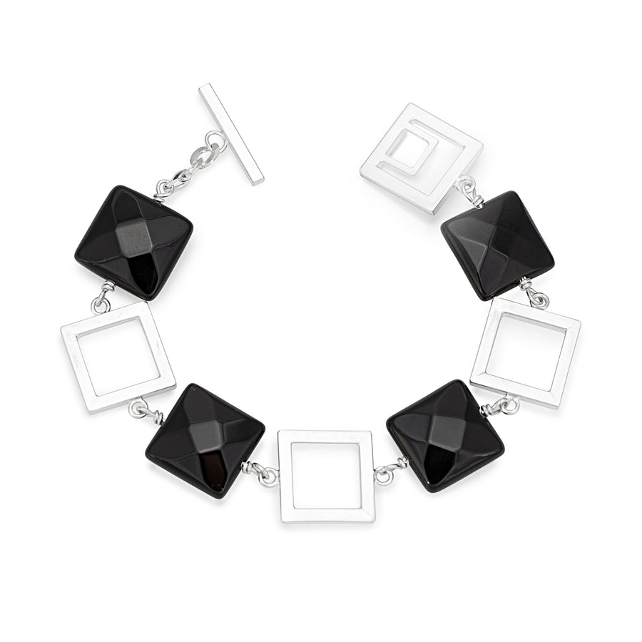 Silver Square & Black Onyx Bracelet