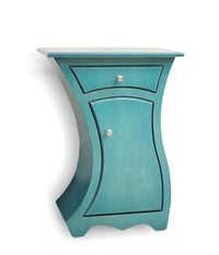 right-handed, turquoise stain