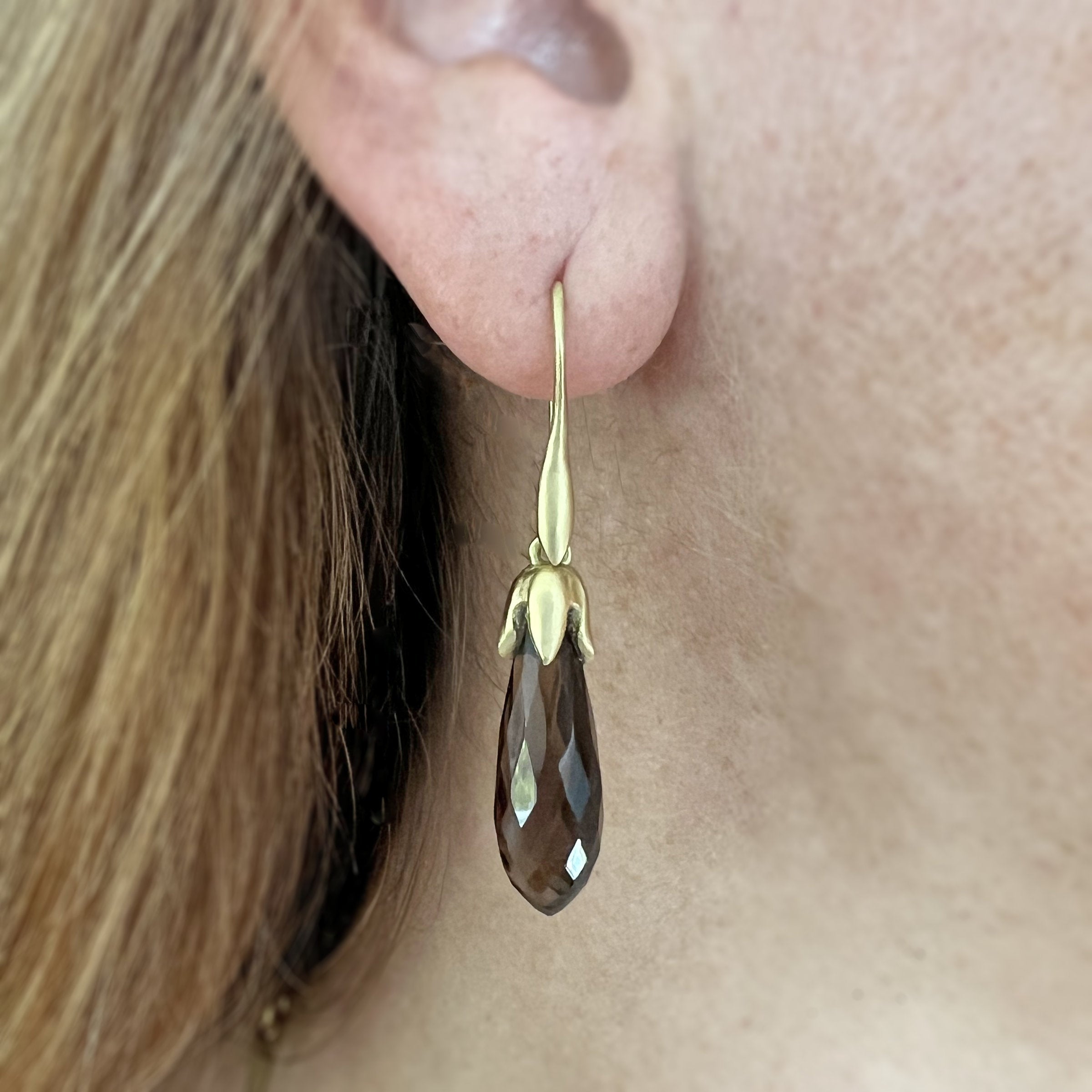 Smoky Quartz Faceted Briolette Bud Earrings