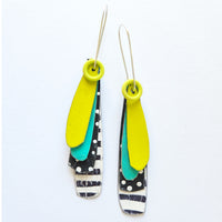 Turquoise, Chartreuse, Black & White Drops Earrings