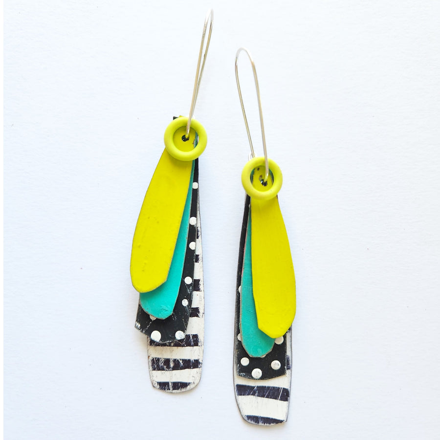 Turquoise, Chartreuse, Black & White Drops Earrings