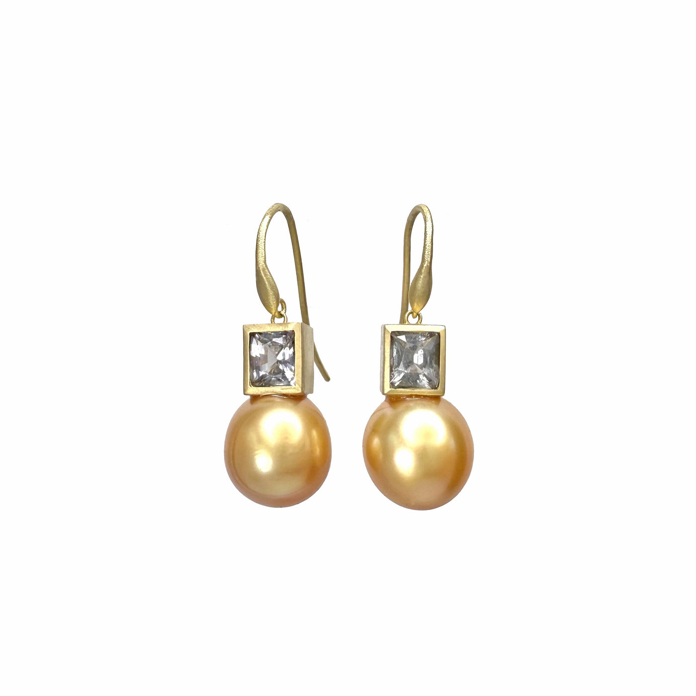 South Sea Golden Pearl with Gray Spinel Earrings