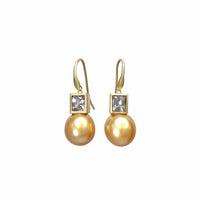South Sea Golden Pearl with Gray Spinel Earrings
