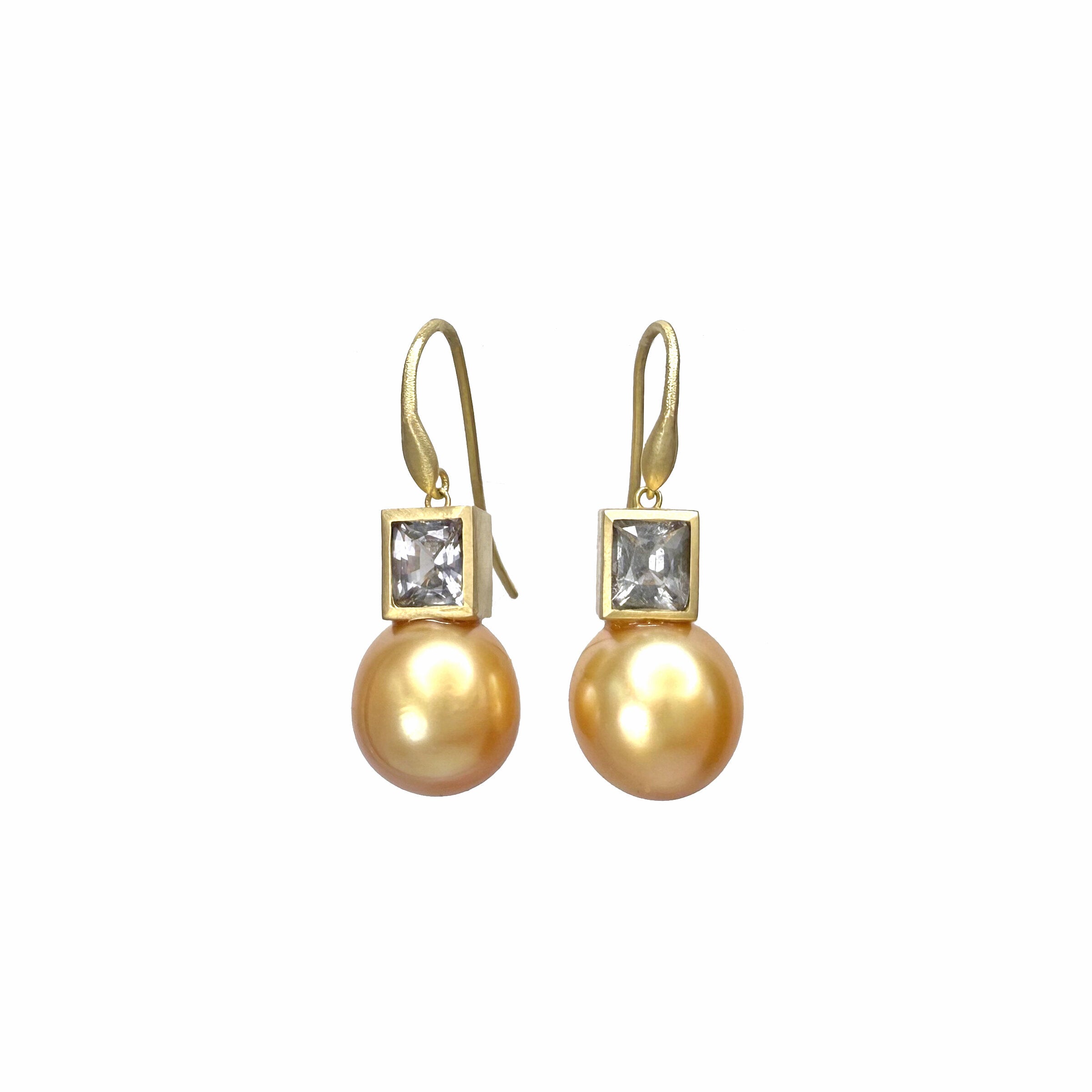 South Sea Golden Pearl with Gray Spinel Earrings