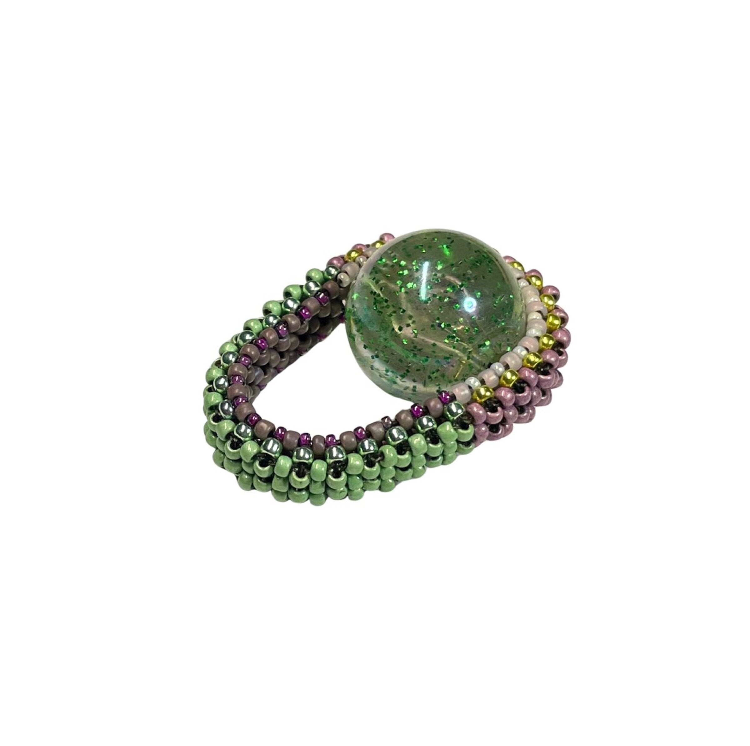 Green Glitter Pod Ring