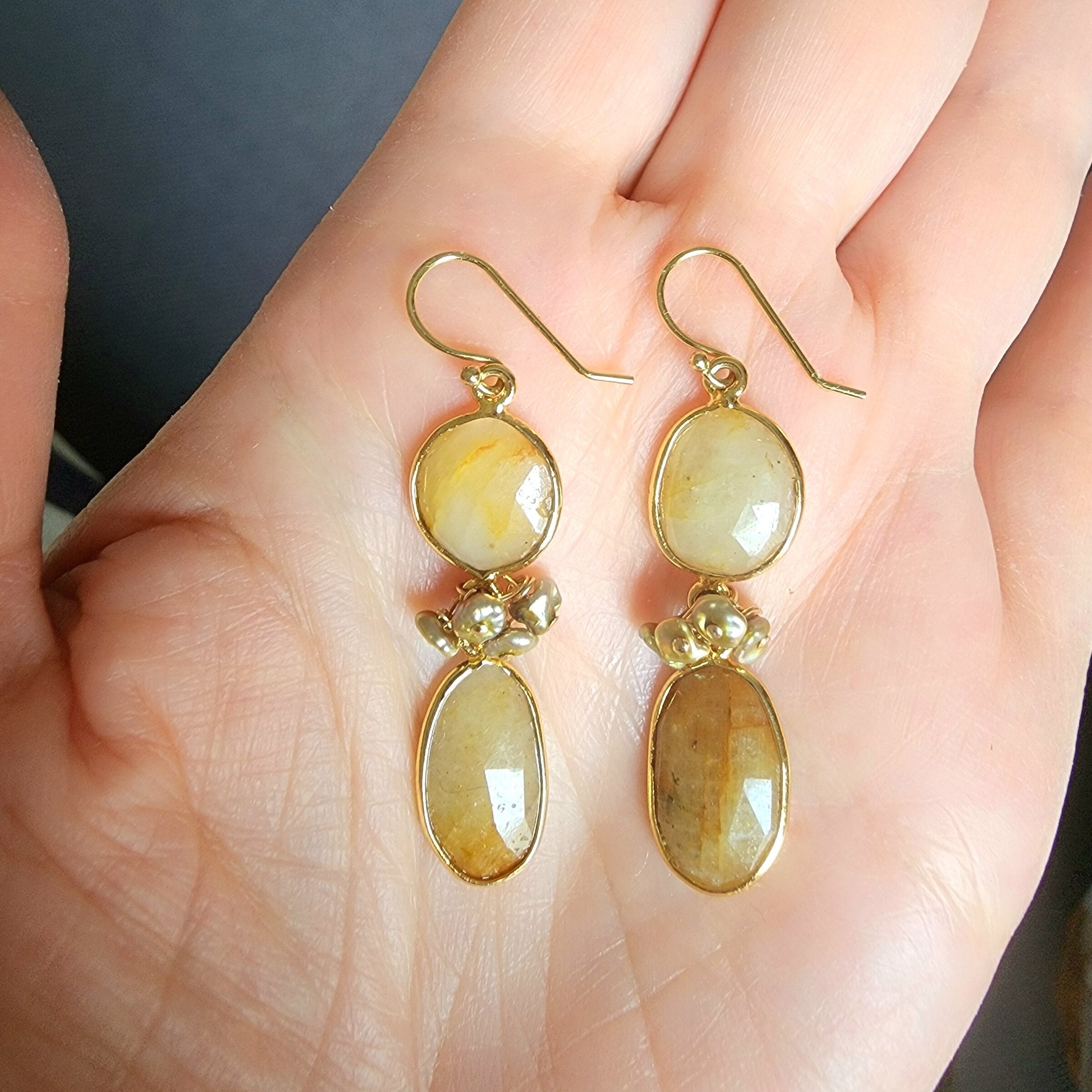 Harvest Gold Sapphire & Pearl Earrings