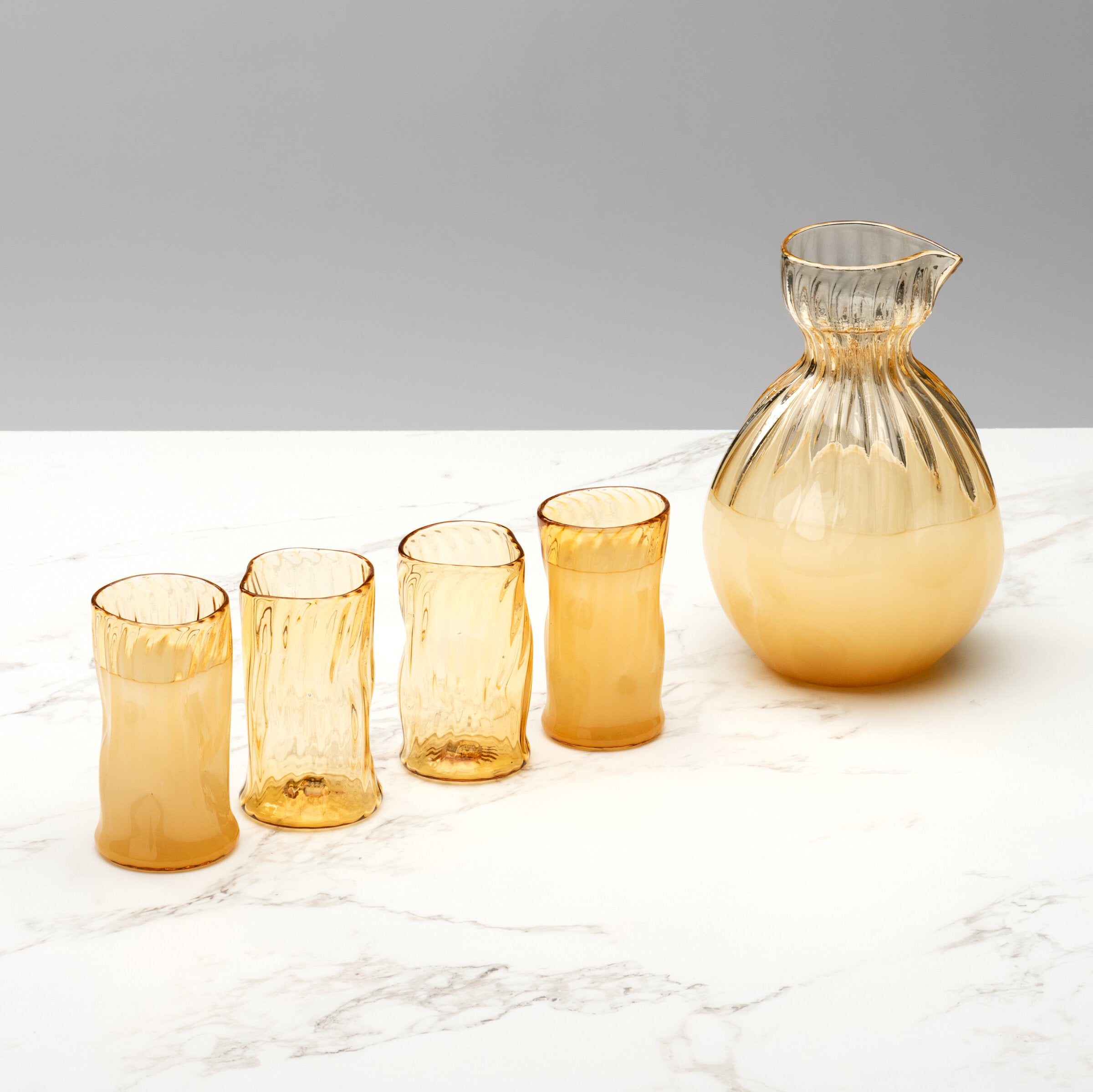 Straw Gold Carafe and Set of Four Cups