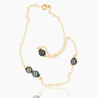 Black Tahitian Bead Gold Chain Necklace