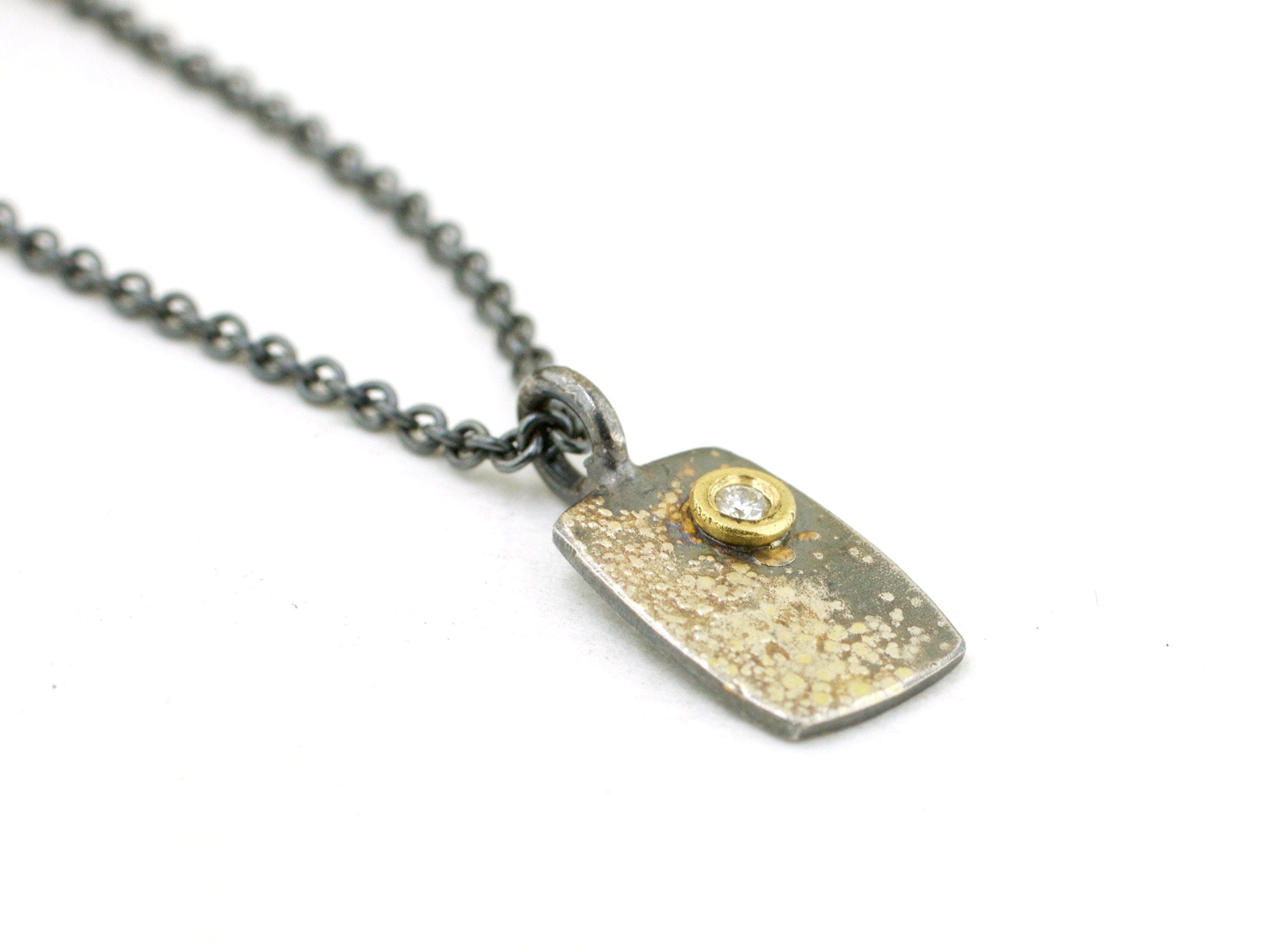Silver and Gold Fused Lichen Diamond Pendant Rectangle