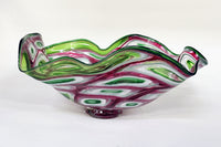 Pink, Green, and White Mosaic Ruffled Bowl