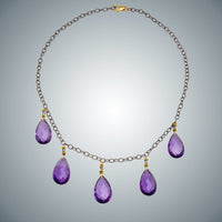 Amethyst Teardrops and Oxidized Sterling Silver Chain