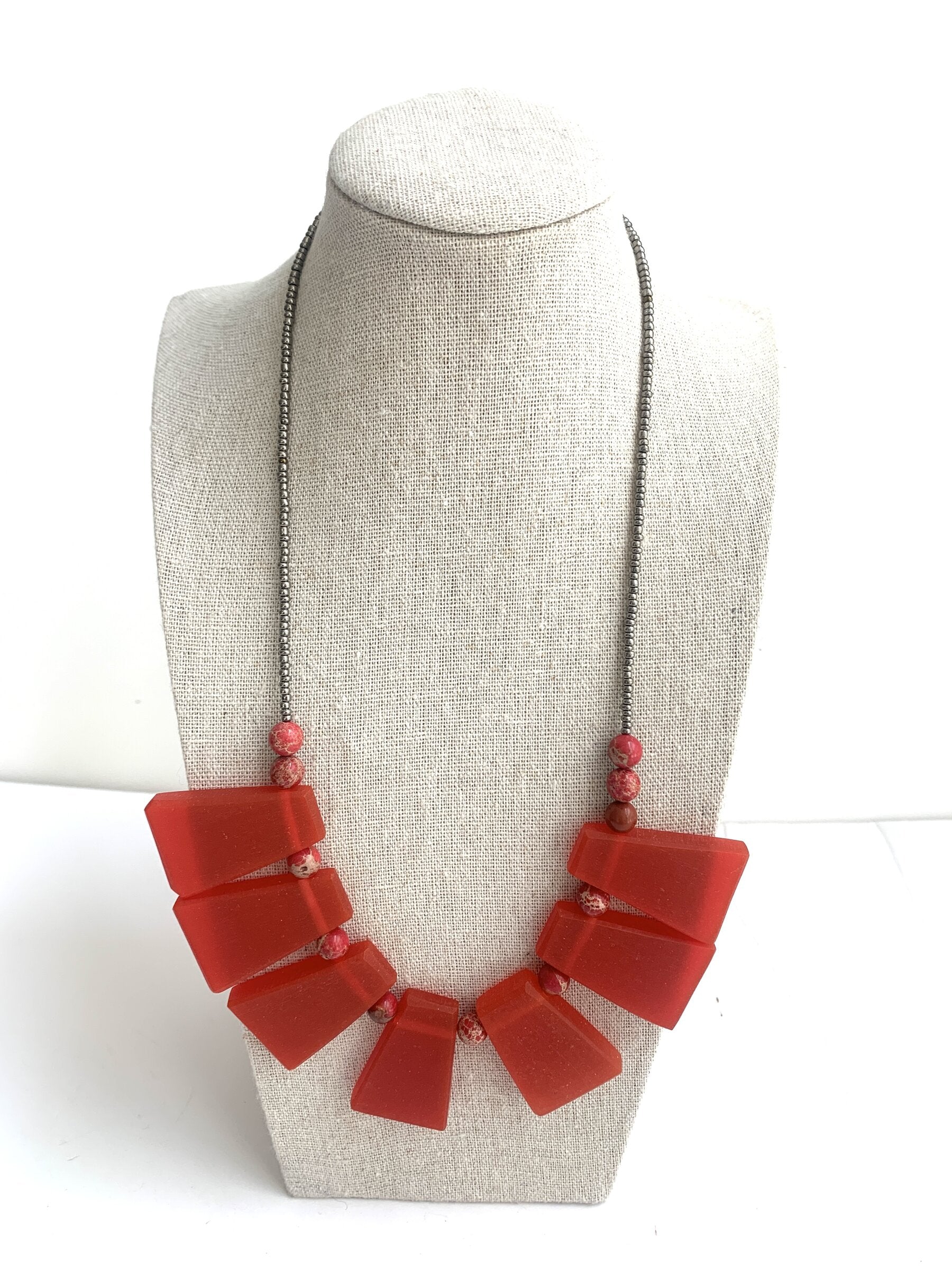 Red Resin Rectangles Necklace