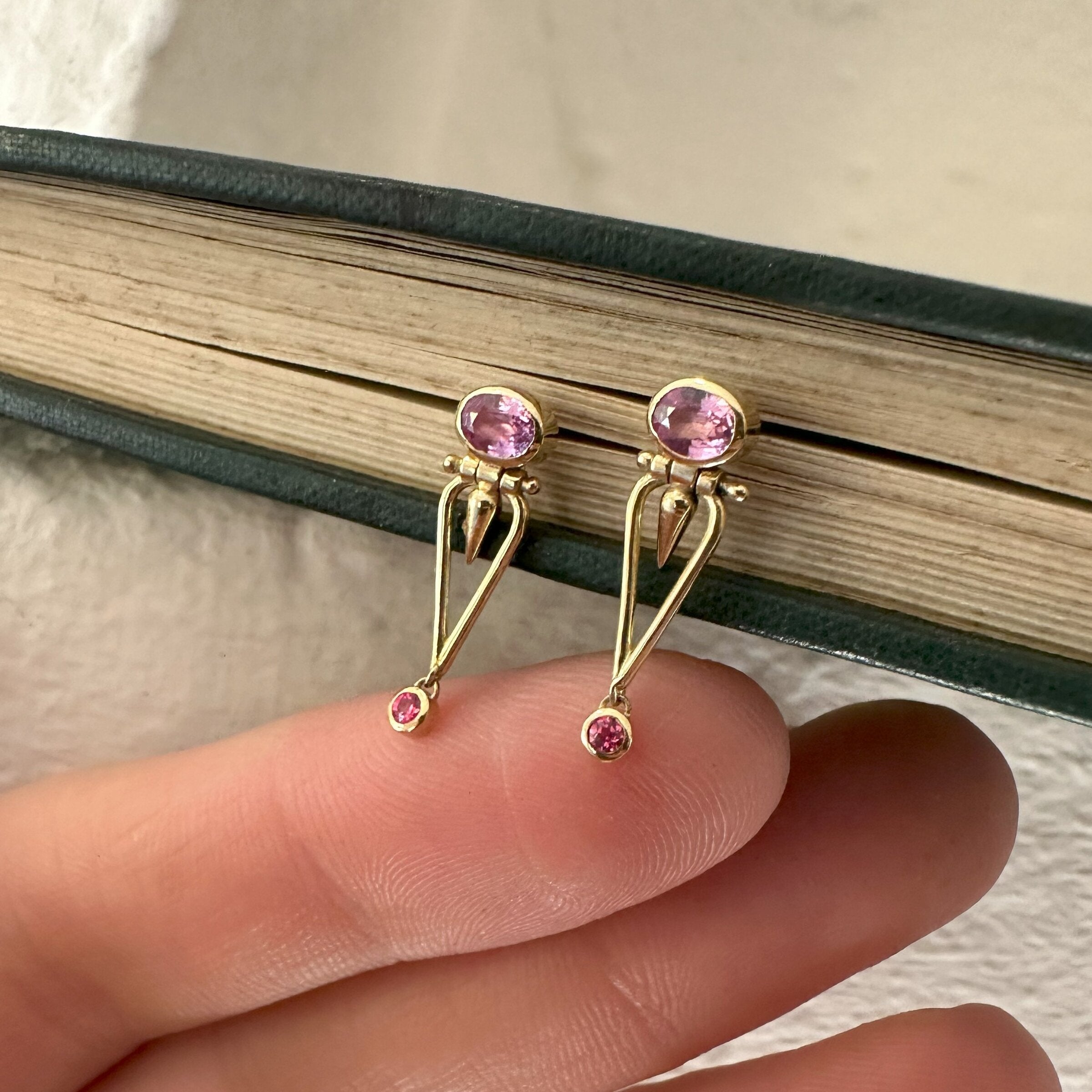 Pink Sapphire Hinge Earrings