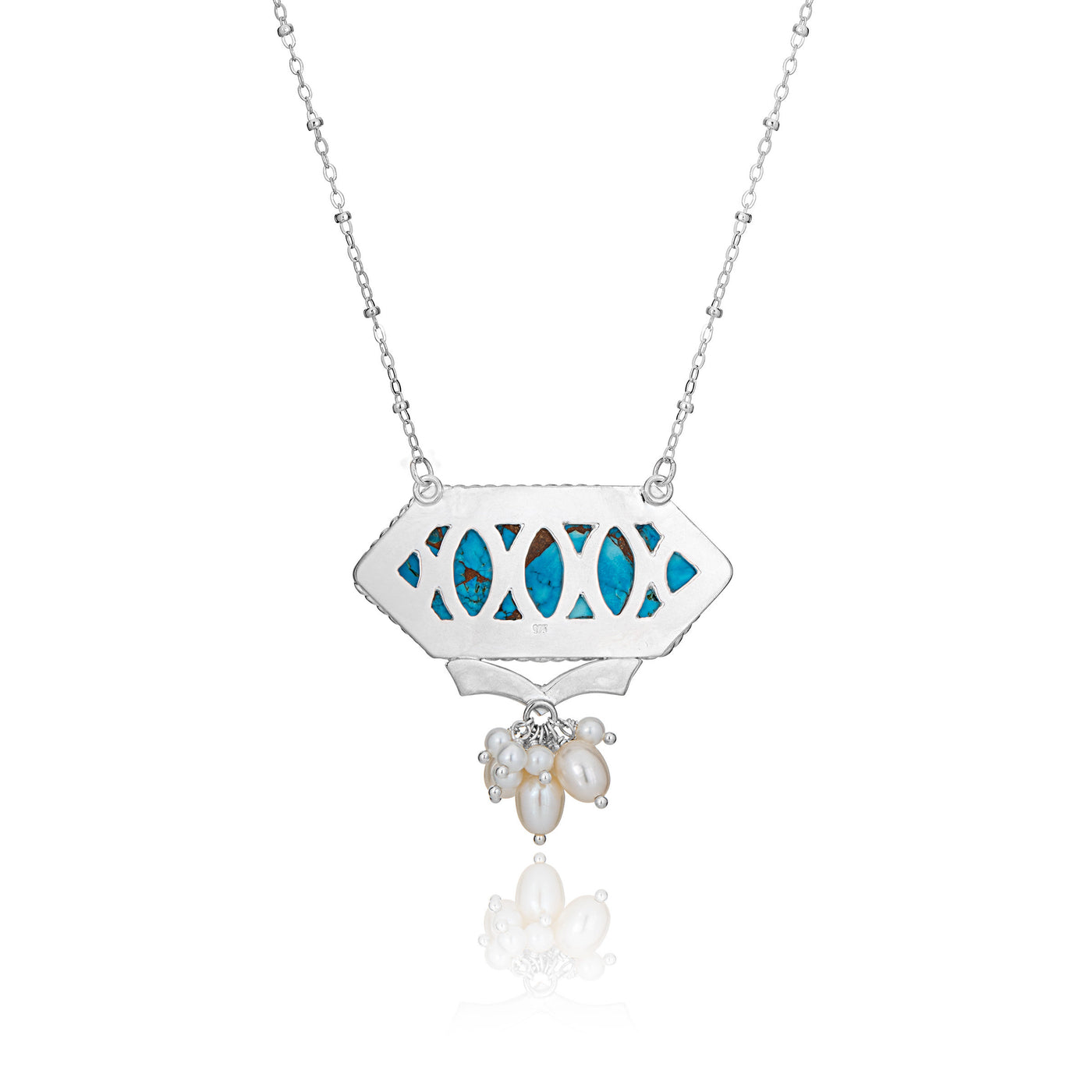 Hexagonal Copper Turquoise & Pearl Necklace