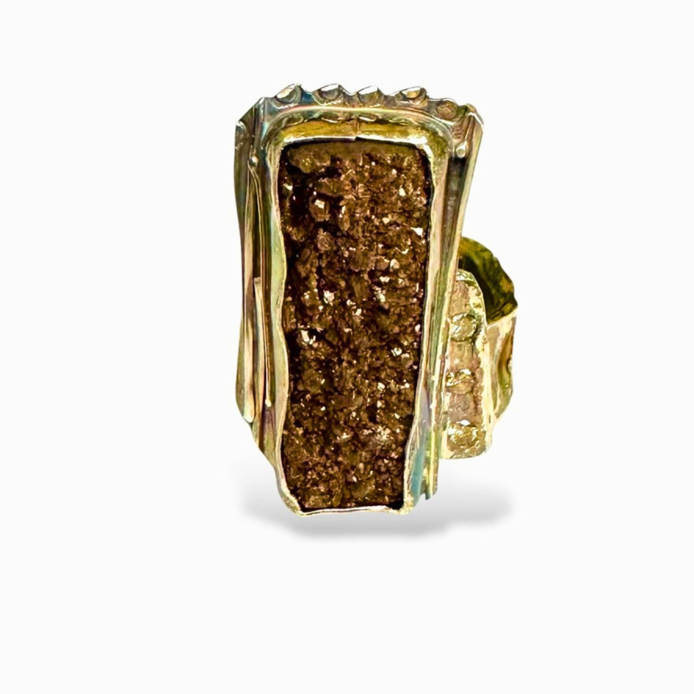 Petrified Wood Druzy Statement Ring