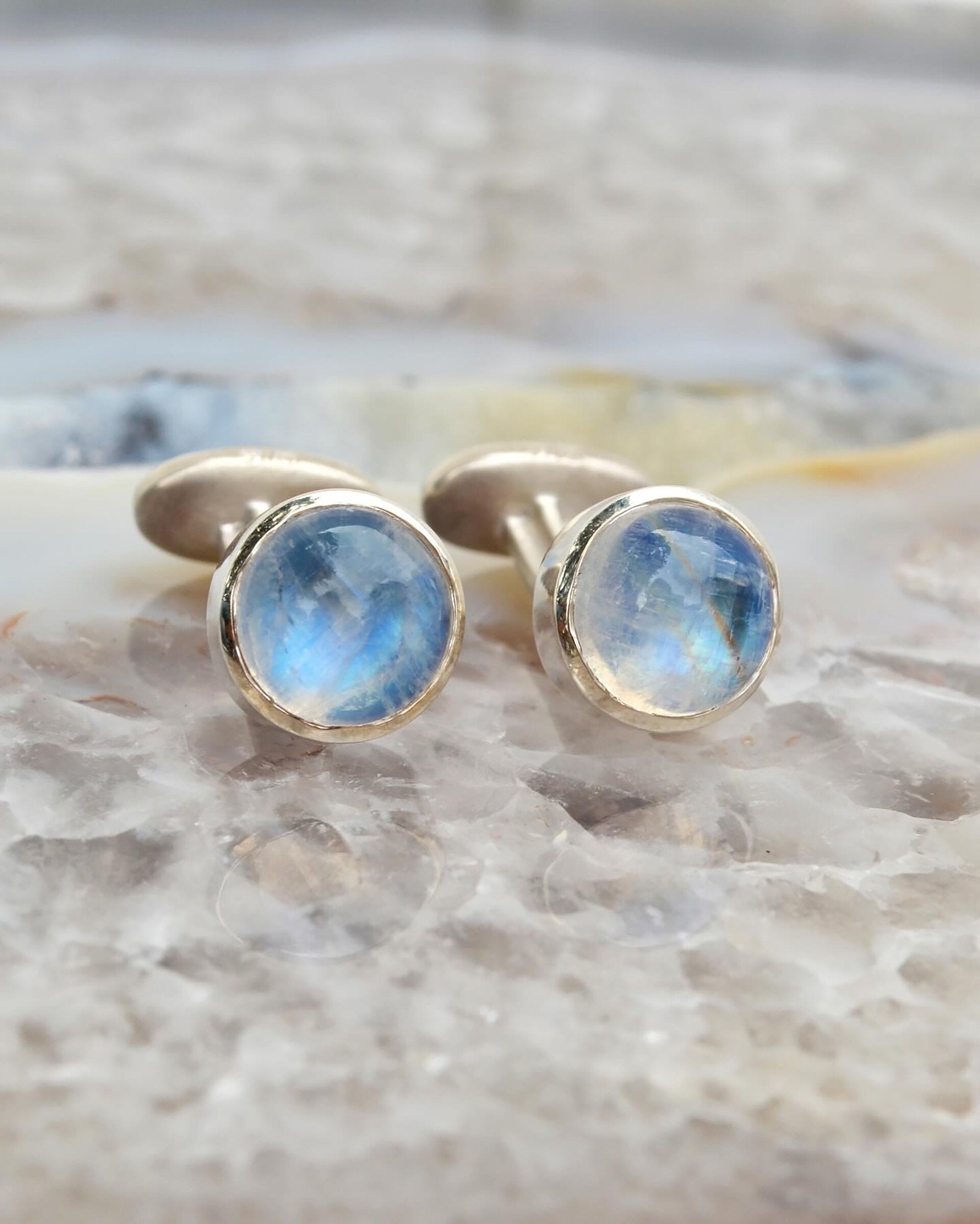 Rainbow Moonstone Silver Cuff Links