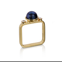 Black Pearl & Diamond Square Ring