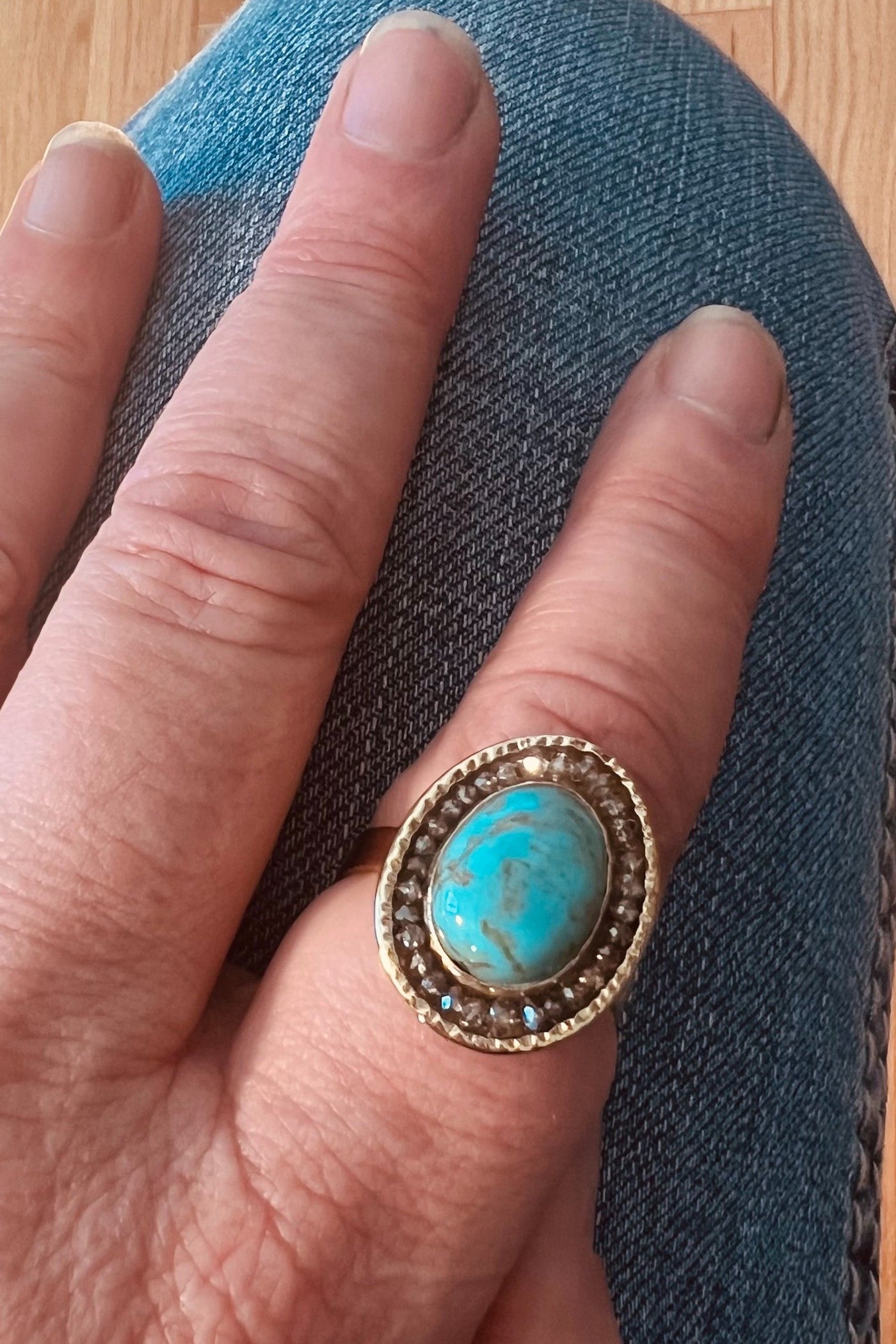 Turquoise Egg & Brown Diamonds Ring