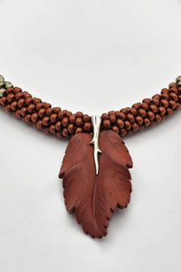 Brick, Olive & Red Jasper Leaf Pendant
