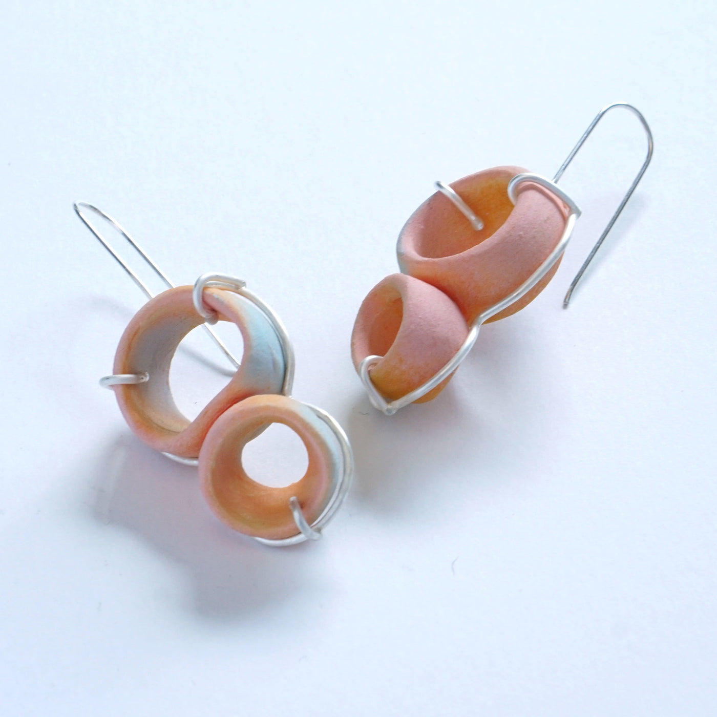 Peach & Light Blue Double Earrings