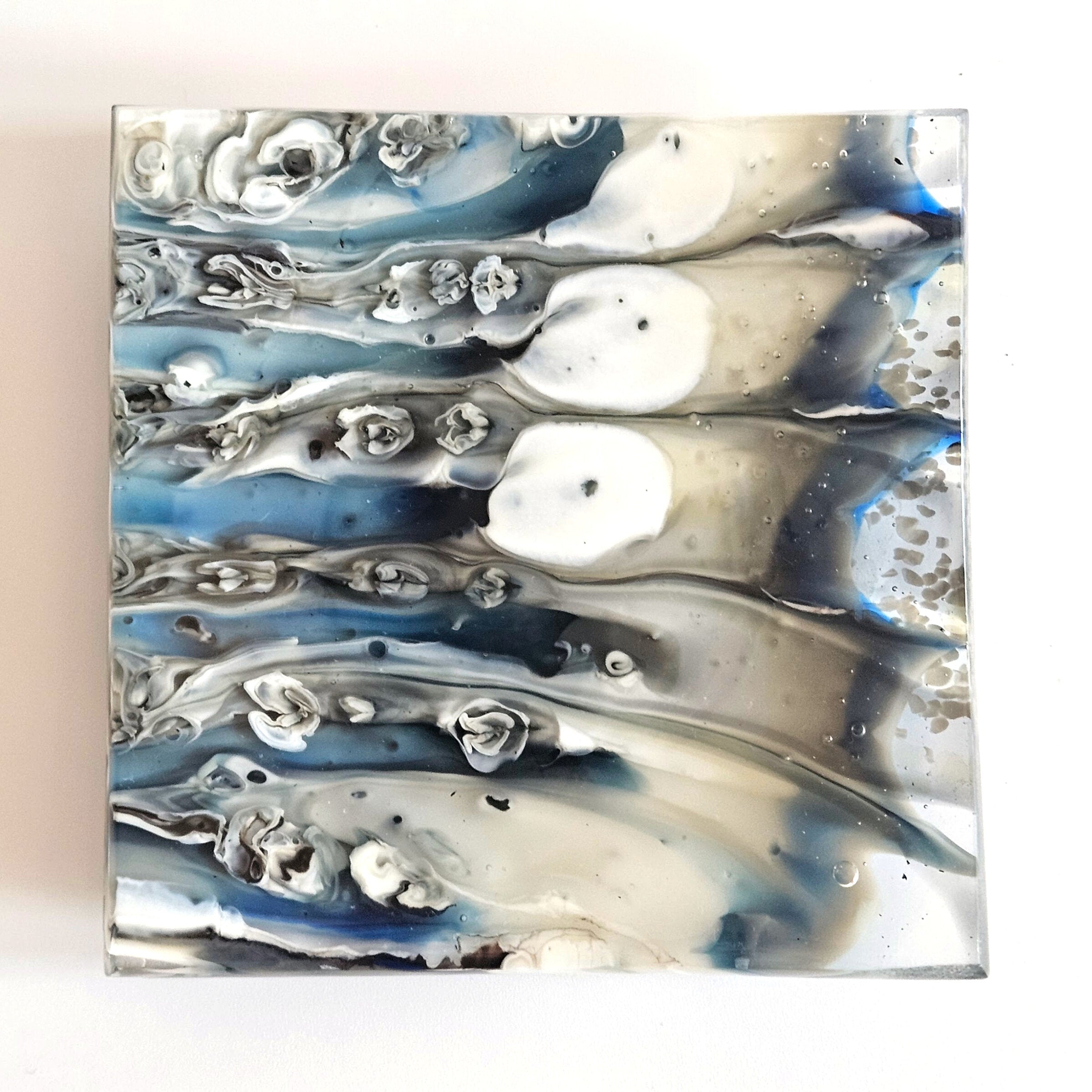 Cream, Blue and Black Sculptural Glass Dish - Onward Series