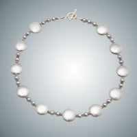 Brushed Silver Discs & Pearl Necklace