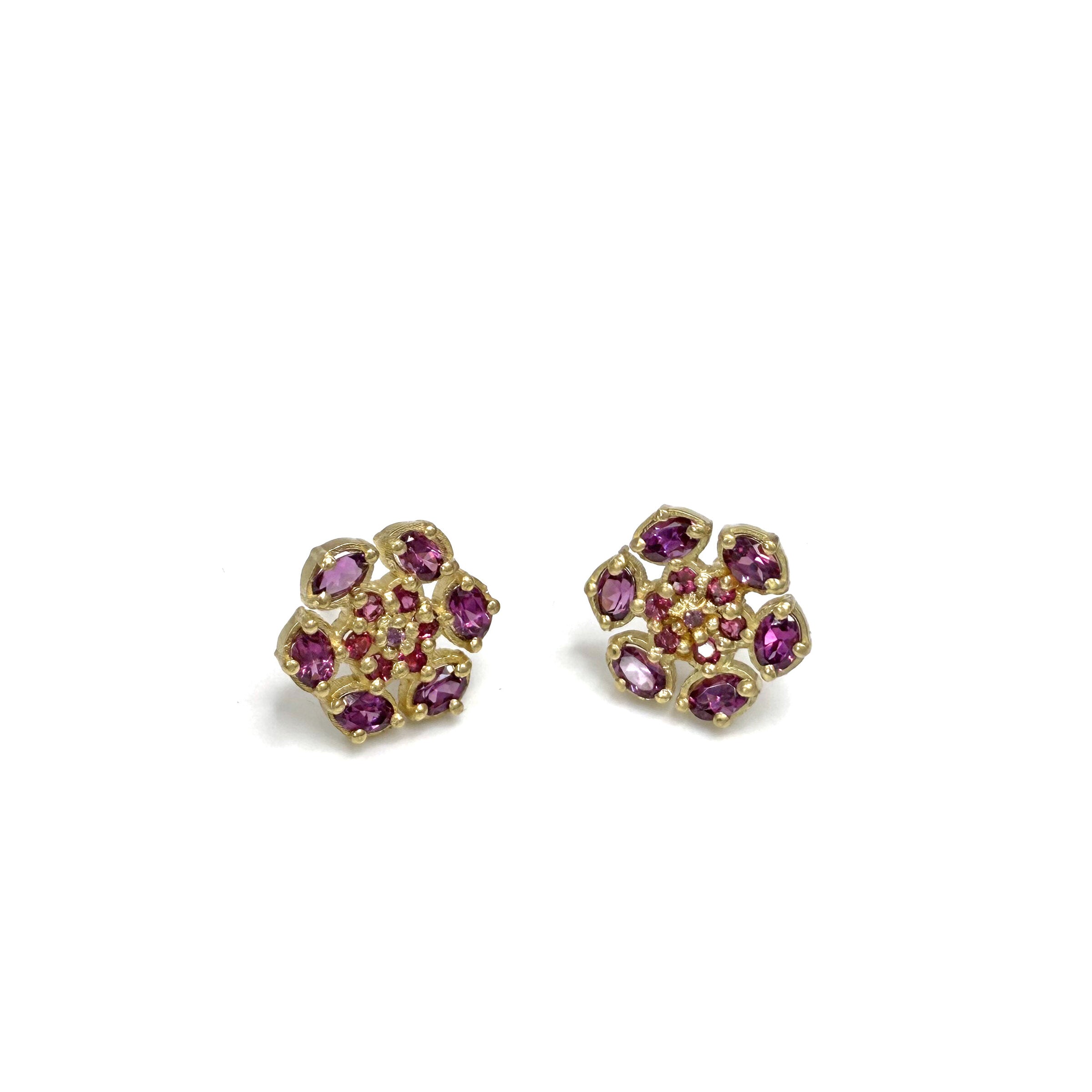 Bloom Stud Earrings with Rubellite, Tourmaline, and Rhodolite Garnet