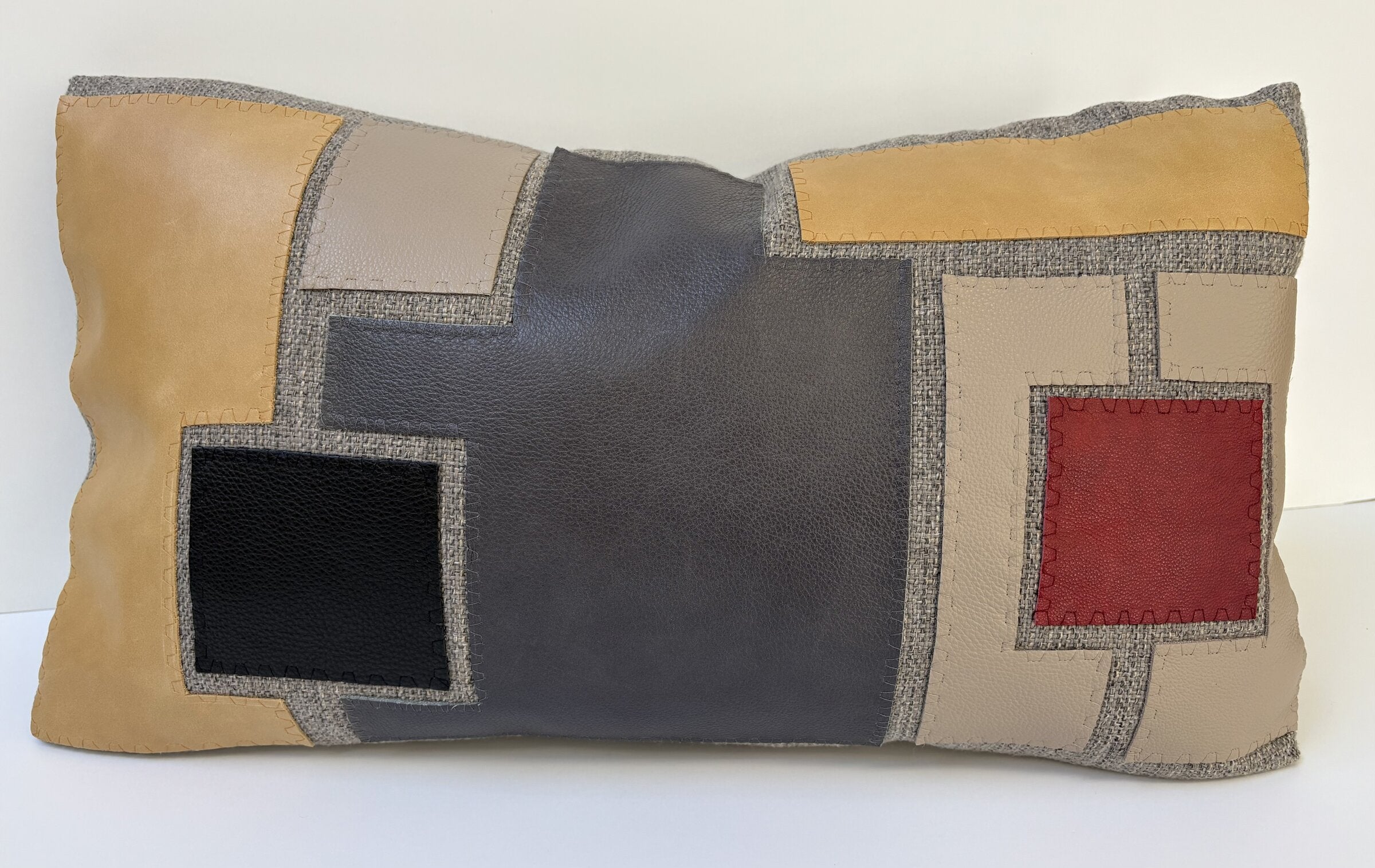 Mosaic Leather Applique Long Lumbar Pillow
