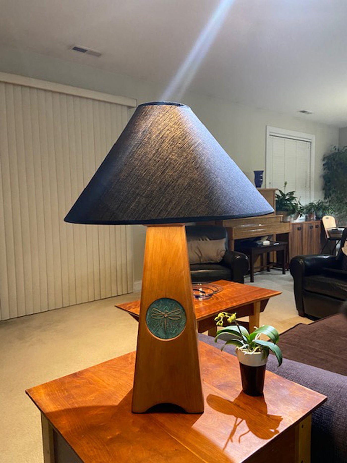 East of Appalachia Table Lamp with Patina Dragonfly Medallion
