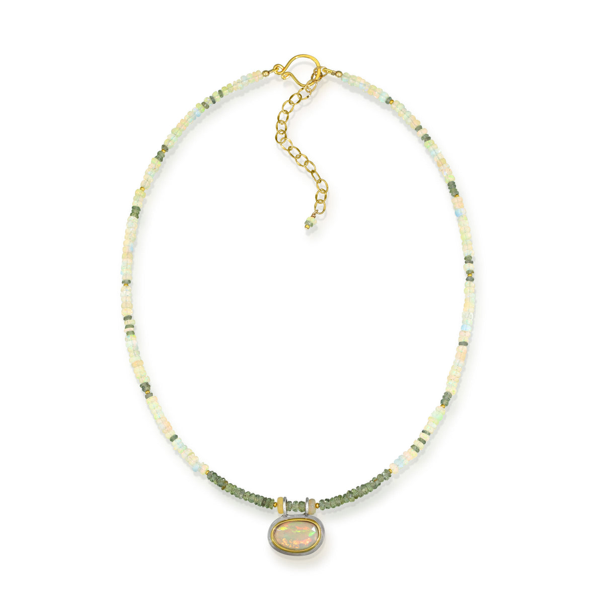 White Opal & Green Sapphire Necklace