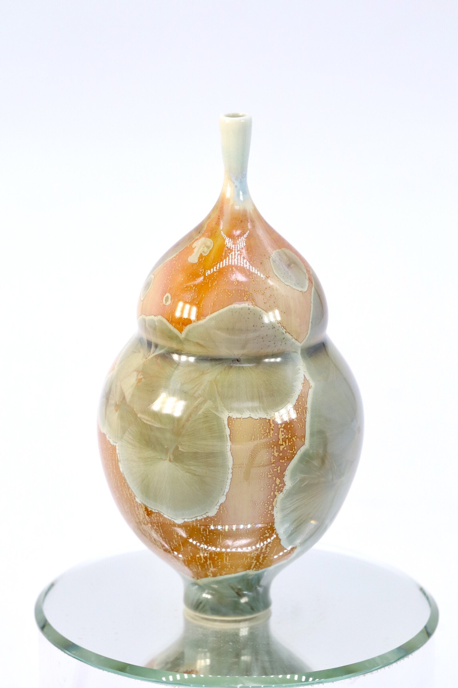 Miniature Crystalline Orange and Green Bottle