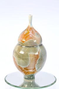 Miniature Crystalline Orange and Green Bottle
