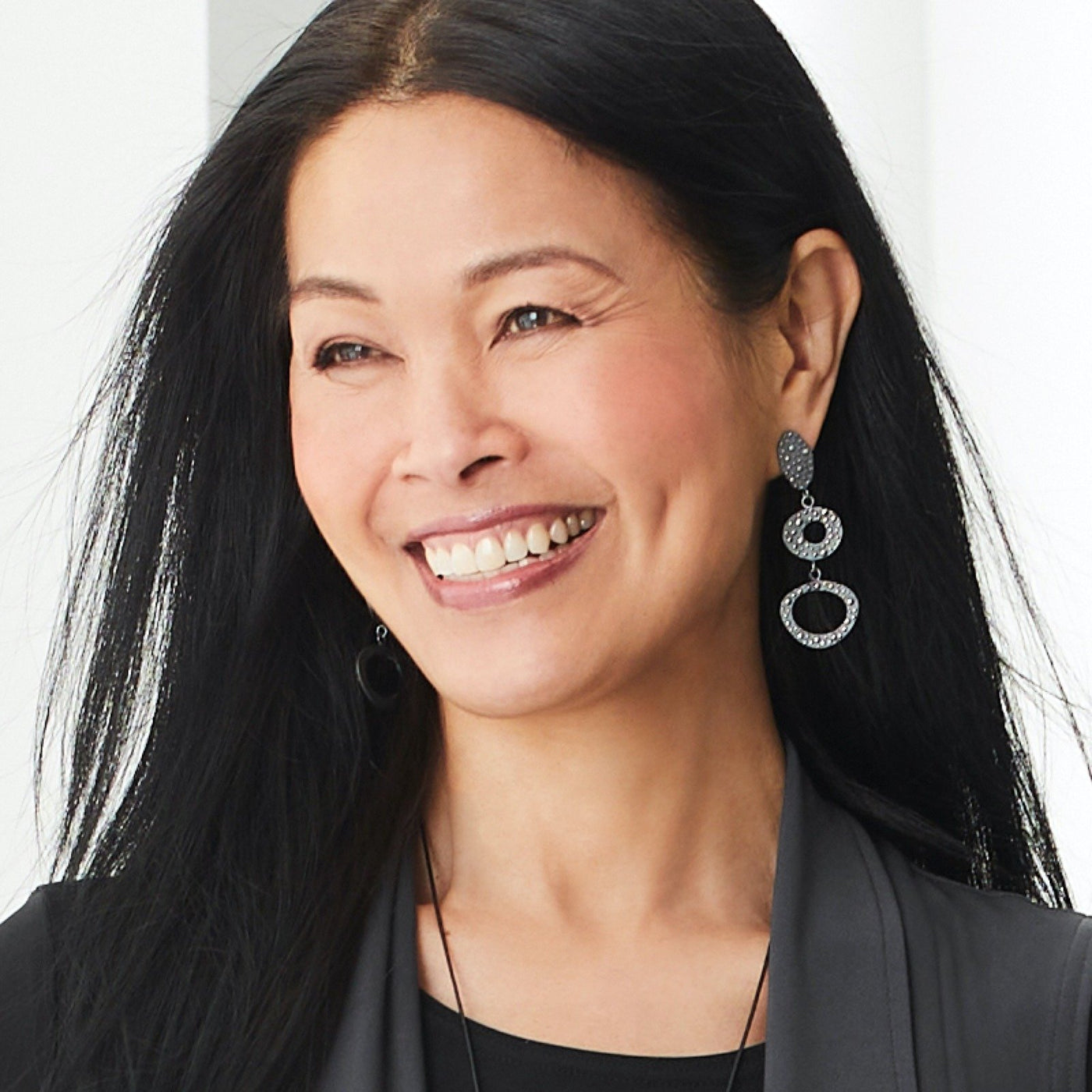 Bumpy Long Three-Tier Earrings